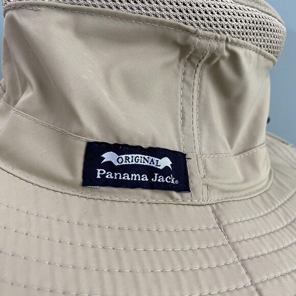 Panama Jack Hat Wide Brim Safari Boonie Mesh Vent Flap Strap Back Tan Mens S/M - Picture 10 of 12
